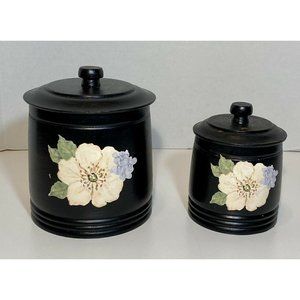 Vintage MORT N MARTON Rare Wooden Canister Set of 2 Cottagecore MCM